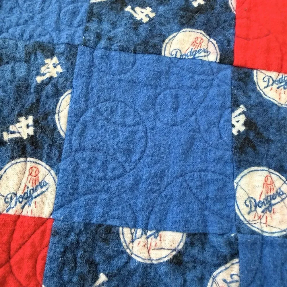 Los Angeles Dodgers Handmade Patchwork Quilt 36x37 Baseball Stitching Lap Throw